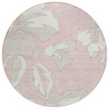 8' Pink Ivory And Beige Round Floral Washable Indoor Outdoor Area Rug