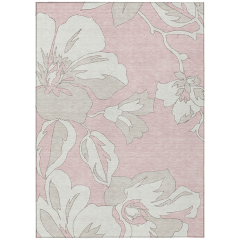 8' X 10' Pink Ivory And Beige Floral Washable Indoor Outdoor Area Rug