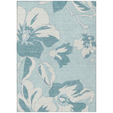 8' X 10' Teal Blue Aqua And Ivory Floral Washable Indoor Outdoor Area Rug