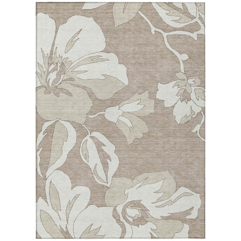 3' X 5' Taupe Beige And Ivory Floral Washable Indoor Outdoor Area Rug