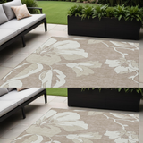 5' X 8' Taupe Beige And Ivory Floral Washable Indoor Outdoor Area Rug