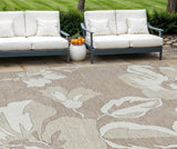 8' X 10' Taupe Beige And Ivory Floral Washable Indoor Outdoor Area Rug