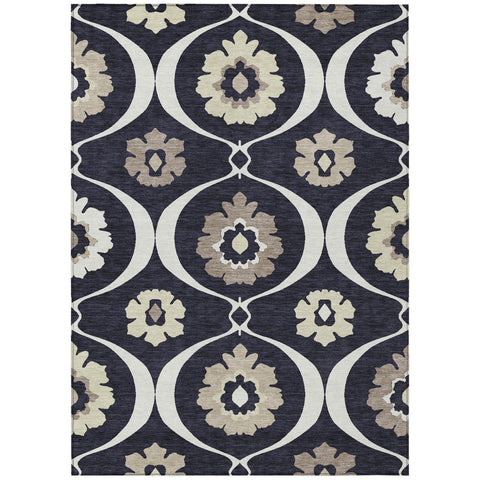 3' X 5' Black Ivory And Taupe Medallion Washable Indoor Outdoor Area Rug