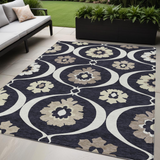 5' X 8' Black Ivory And Taupe Medallion Washable Indoor Outdoor Area Rug