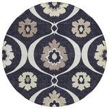 8' Black Ivory And Taupe Round Medallion Washable Indoor Outdoor Area Rug