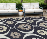 8' X 10' Black Ivory And Taupe Medallion Washable Indoor Outdoor Area Rug