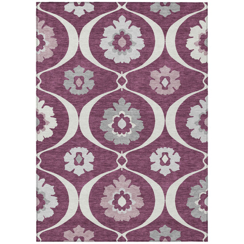 5' X 8' Eggplant Ivory And Gray Medallion Washable Indoor Outdoor Area Rug