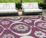8' X 10' Eggplant Ivory And Gray Medallion Washable Indoor Outdoor Area Rug