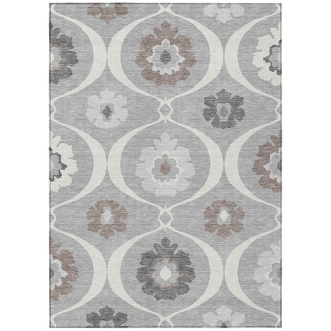 8' X 10' Gray Charcoal And Brown Medallion Washable Indoor Outdoor Area Rug