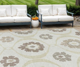 8' X 10' Ivory Taupe And Brown Medallion Washable Indoor Outdoor Area Rug