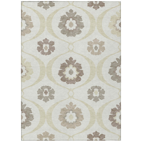 8' X 10' Ivory Taupe And Brown Medallion Washable Indoor Outdoor Area Rug
