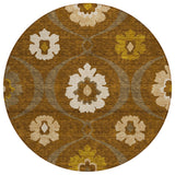 8' Brown Beige And Gold Round Medallion Washable Indoor Outdoor Area Rug