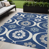5' X 8' Navy Blue And Ivory Medallion Washable Indoor Outdoor Area Rug