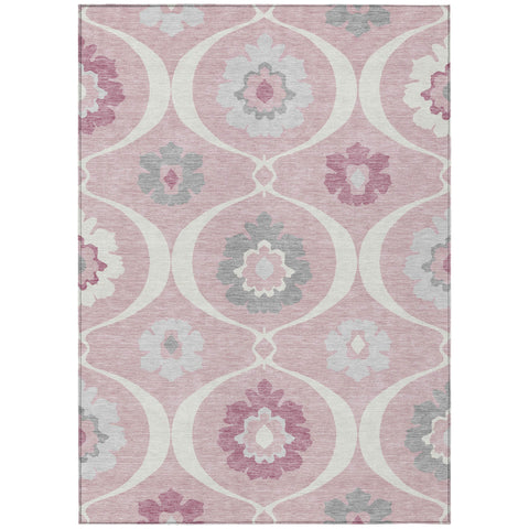 3' X 5' Pink Blush And Gray Medallion Washable Indoor Outdoor Area Rug