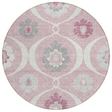 8' Pink Blush And Gray Round Medallion Washable Indoor Outdoor Area Rug