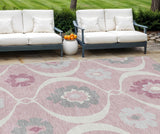 8' X 10' Pink Blush And Gray Medallion Washable Indoor Outdoor Area Rug