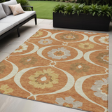5' X 8' Orange Copper And Gray Medallion Washable Indoor Outdoor Area Rug