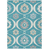 3' X 5' Teal Blue Gray And Beige Medallion Washable Indoor Outdoor Area Rug