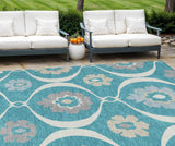 8' X 10' Teal Blue Gray And Beige Medallion Washable Indoor Outdoor Area Rug
