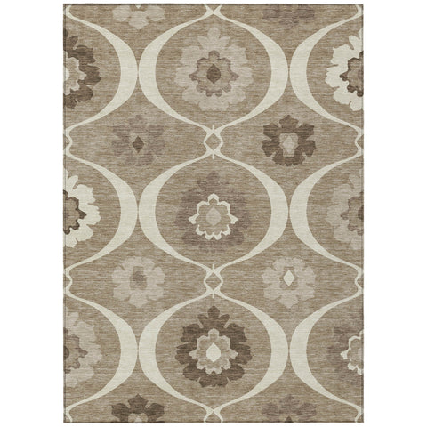 3' X 5' Taupe Brown And Ivory Medallion Washable Indoor Outdoor Area Rug
