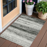 3' X 5' Black Ivory And Gray Striped Washable Indoor Outdoor Area Rug