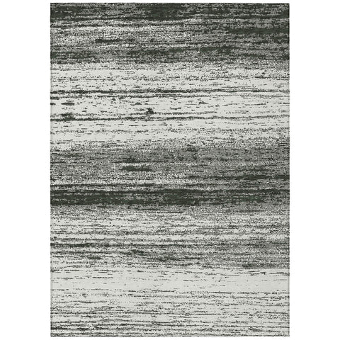 5' X 8' Black Ivory And Gray Striped Washable Indoor Outdoor Area Rug
