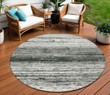8' Black Ivory And Gray Round Striped Washable Indoor Outdoor Area Rug