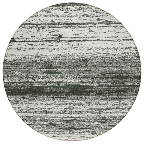 8' Black Ivory And Gray Round Striped Washable Indoor Outdoor Area Rug