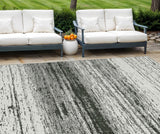 8' X 10' Black Ivory And Gray Striped Washable Indoor Outdoor Area Rug