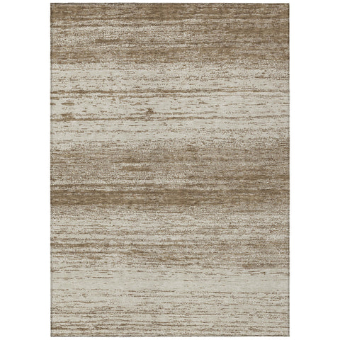 3' X 5' Brown And Beige Striped Washable Indoor Outdoor Area Rug