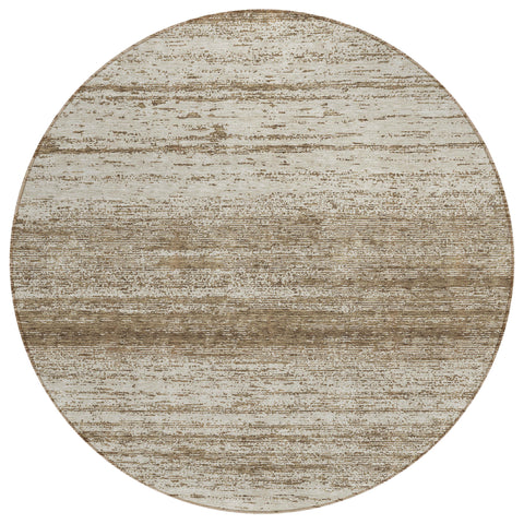 8' Brown And Beige Round Striped Washable Indoor Outdoor Area Rug