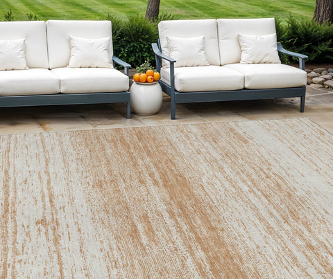 8' X 10' Copper And Ivory Striped Washable Indoor Outdoor Area Rug