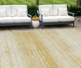 8' X 10' Gold And Ivory Striped Washable Indoor Outdoor Area Rug