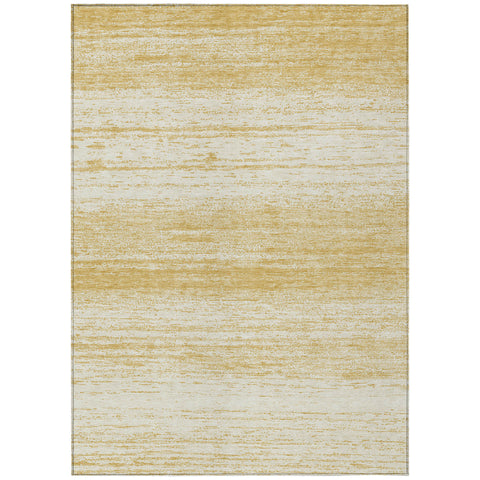 8' X 10' Gold And Ivory Striped Washable Indoor Outdoor Area Rug