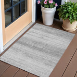 3' X 5' Gray And Silver Striped Washable Indoor Outdoor Area Rug