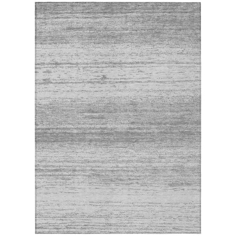5' X 8' Gray And Silver Striped Washable Indoor Outdoor Area Rug