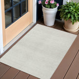 3' X 5' Ivory And Beige Striped Washable Indoor Outdoor Area Rug