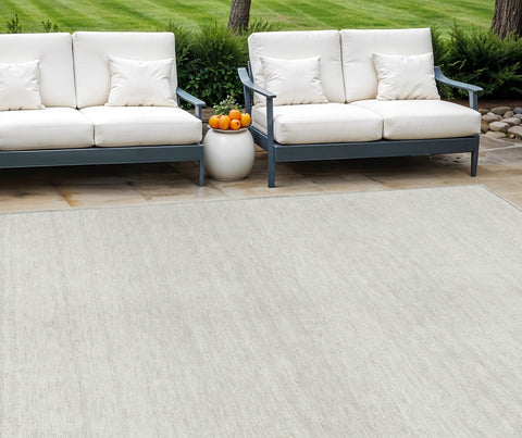8' X 10' Ivory And Beige Striped Washable Indoor Outdoor Area Rug
