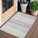 3' X 5' Lavender And Ivory Striped Washable Indoor Outdoor Area Rug