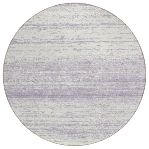 8' Lavender And Ivory Round Striped Washable Indoor Outdoor Area Rug