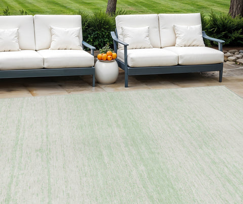 8' X 10' Mint Green And Ivory Striped Washable Indoor Outdoor Area Rug