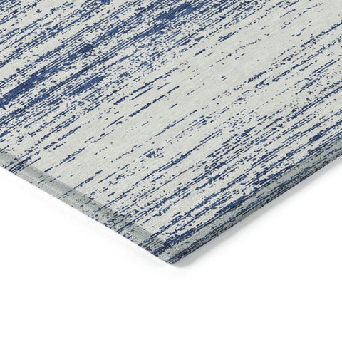 3' X 5' Navy Blue And Ivory Striped Washable Indoor Outdoor Area Rug