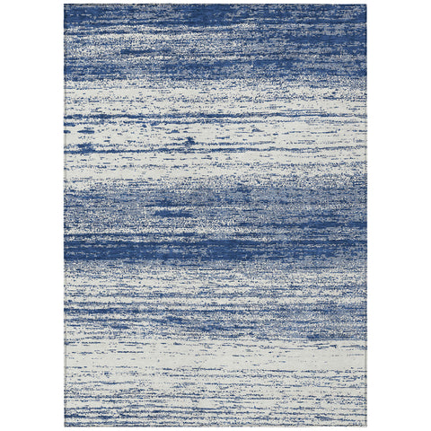 5' X 8' Navy Blue And Ivory Striped Washable Indoor Outdoor Area Rug