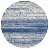 8' Navy Blue And Ivory Round Striped Washable Indoor Outdoor Area Rug