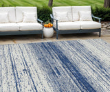 8' X 10' Navy Blue And Ivory Striped Washable Indoor Outdoor Area Rug