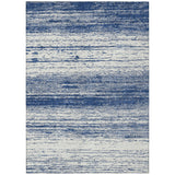 8' X 10' Navy Blue And Ivory Striped Washable Indoor Outdoor Area Rug