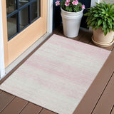 3' X 5' Pink And Ivory Striped Washable Indoor Outdoor Area Rug