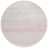 8' Pink And Ivory Round Striped Washable Indoor Outdoor Area Rug
