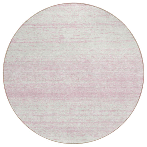 8' Pink And Ivory Round Striped Washable Indoor Outdoor Area Rug