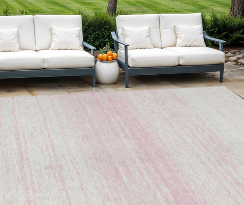 8' X 10' Pink And Ivory Striped Washable Indoor Outdoor Area Rug
